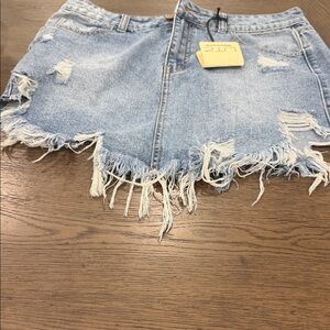 Distressed Denim Mini Skirt
